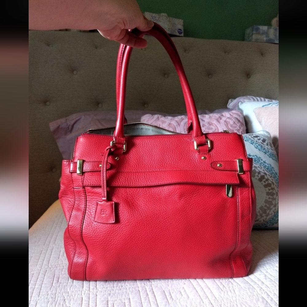 Banana Republic Bettina Pebbled Leather Garnet Red Double Handled Satchel